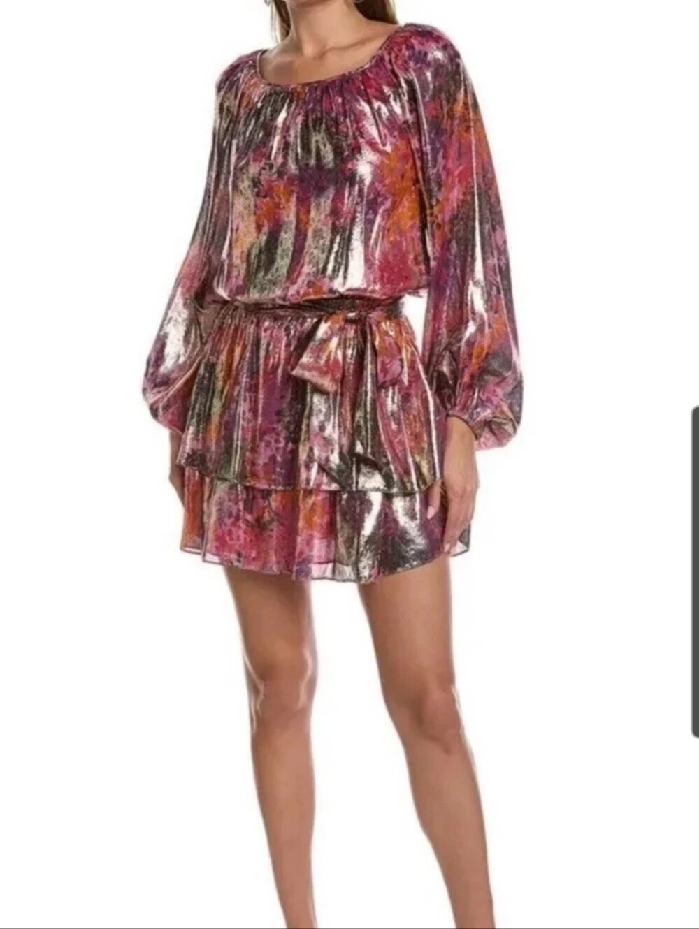 NWOT Ramy Brook Miami Dress XL Silk Lurex Metallic Purple Pink $545
